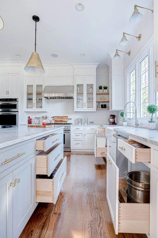 Gray Island Kitchen with Proper Lighting