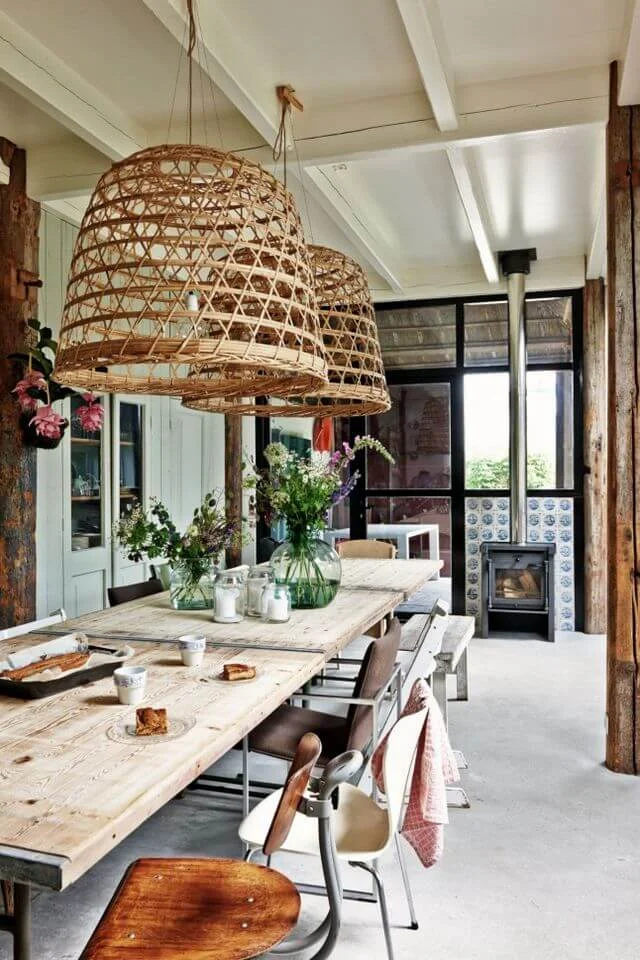 basket pendant light dining table