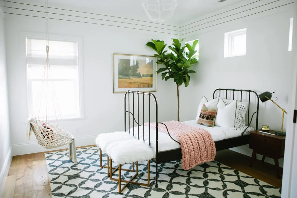black and white patterned rug