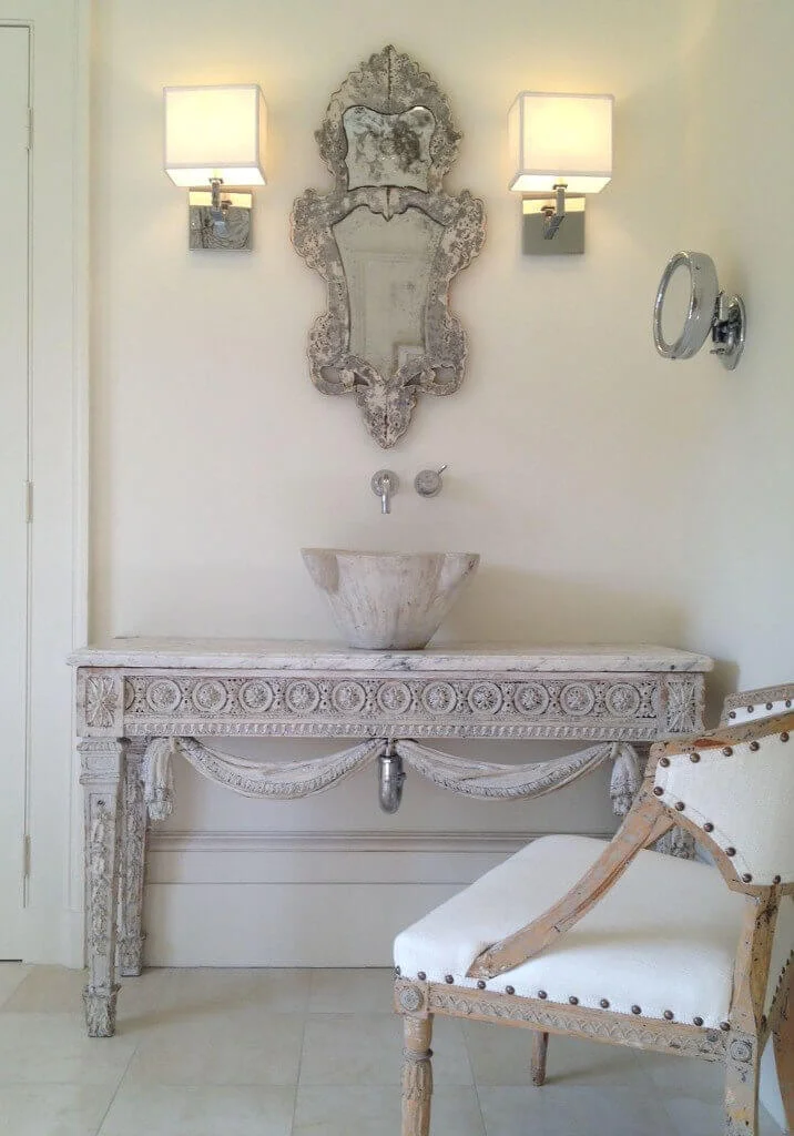 custom sink Venetian mirror bathroom