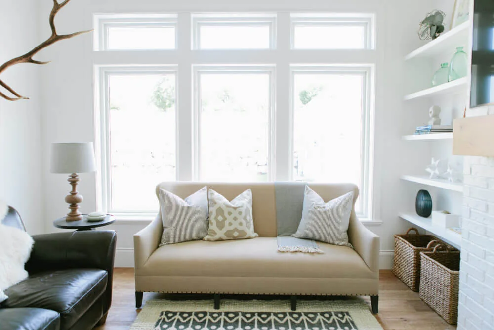 linen sofa den