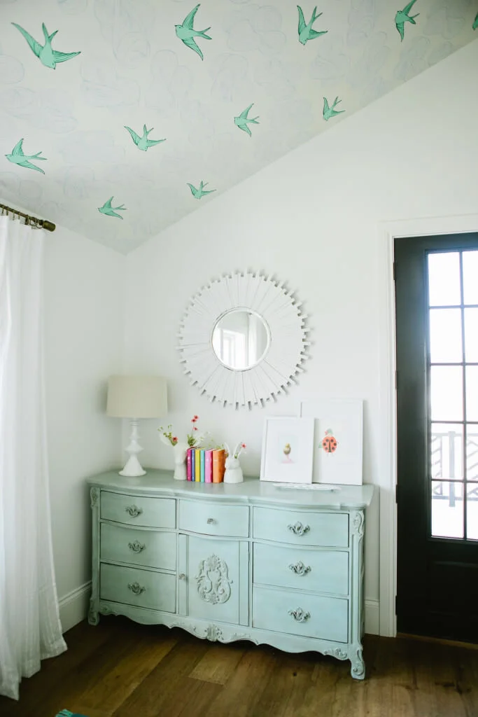 white mirror blue armoire