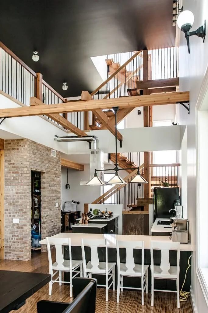 Brick Wall Dining Room High Ceiling Home