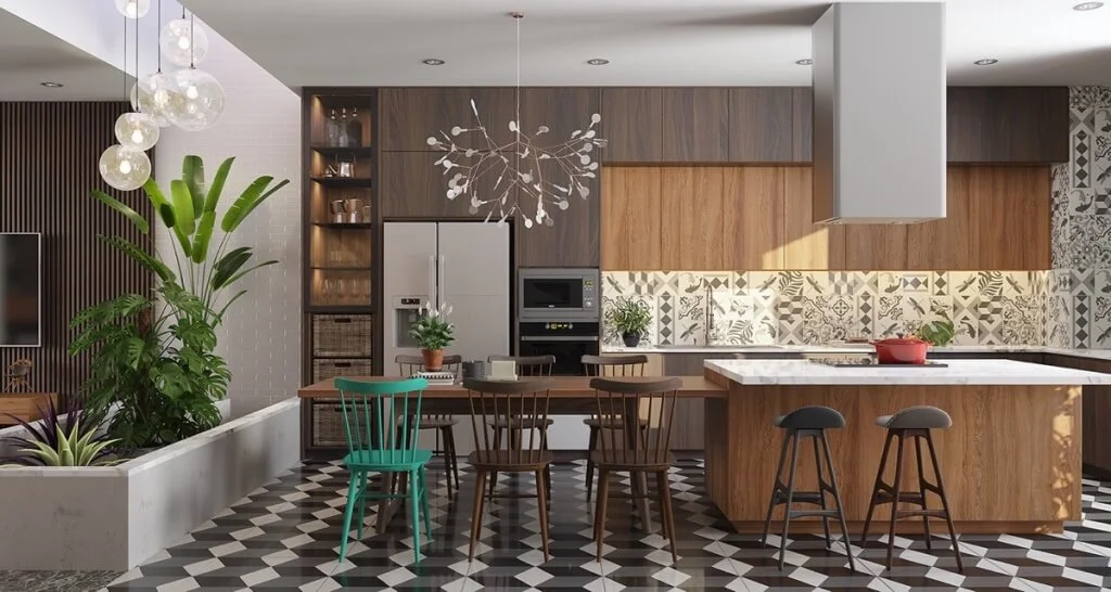 Mix and Match Chair Geometric Floor Tiles in Kitchen