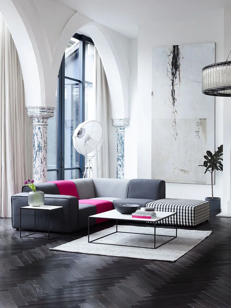 colorful sofa checkered ottoman