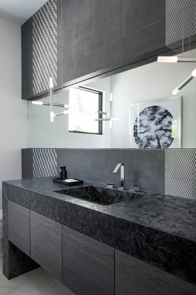 contemporary grey powder room