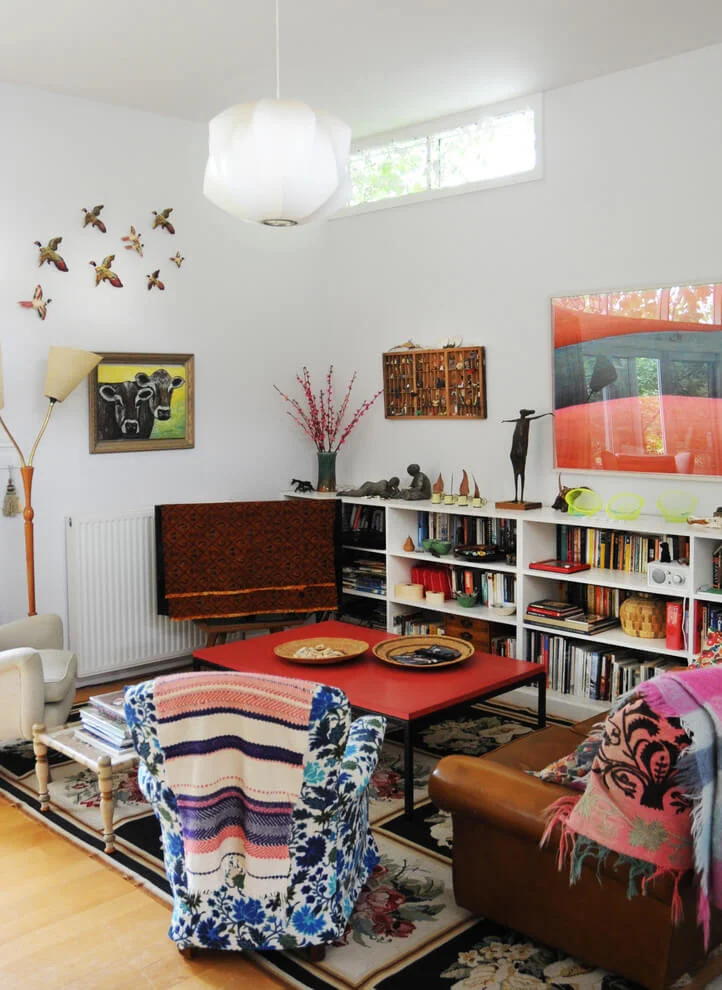 floral print rug eclectic room