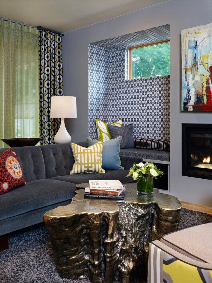 grey walls patterned wallpaper