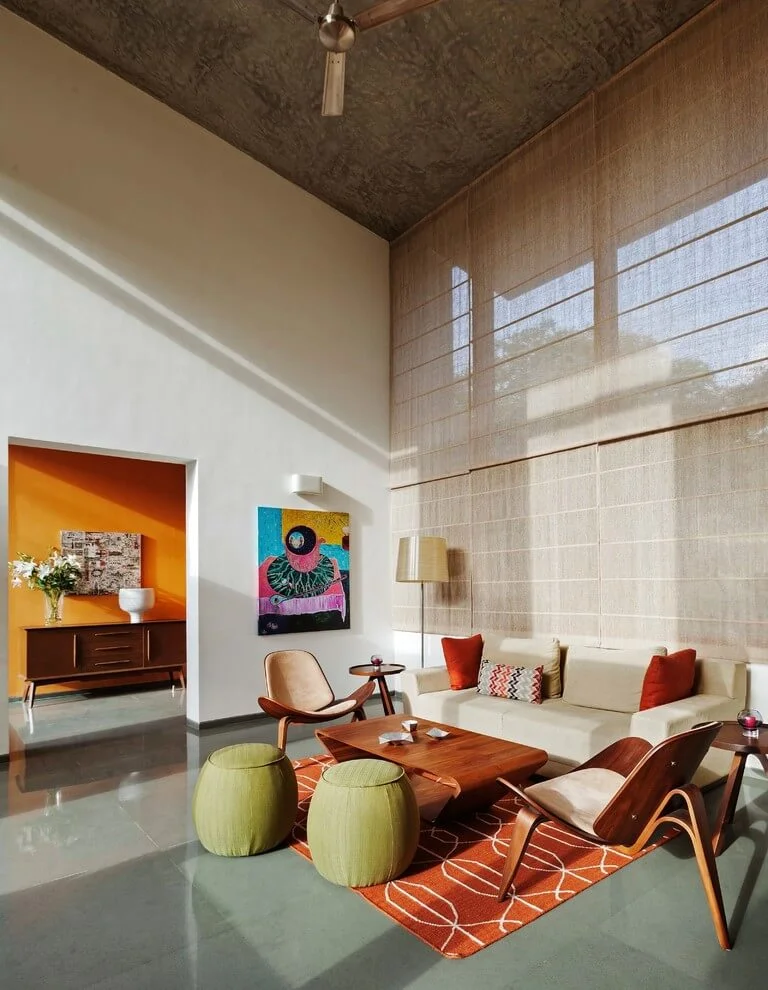 high ceiling colorful interior