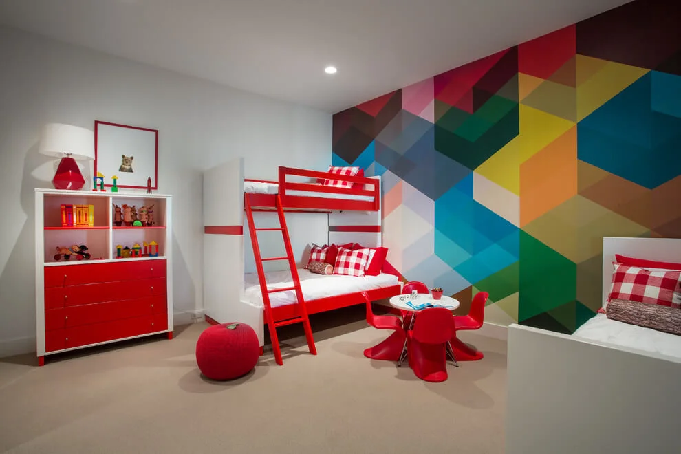multicolored wall design kids bedroom