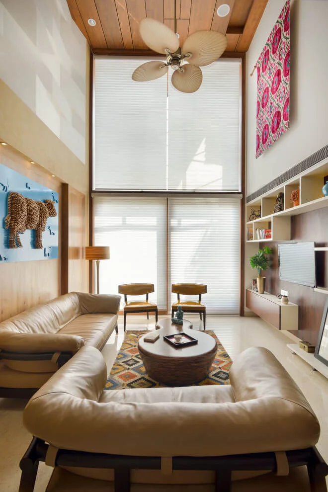 warm wooden accents living room