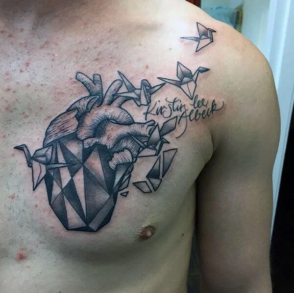 Flying Origami Birds Chest Tattoo