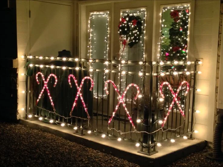 Glittery Candy Cane Christmas Balcony