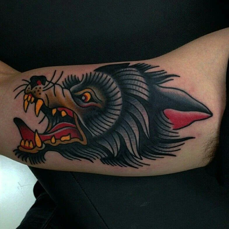Old School Wolf Tattoo