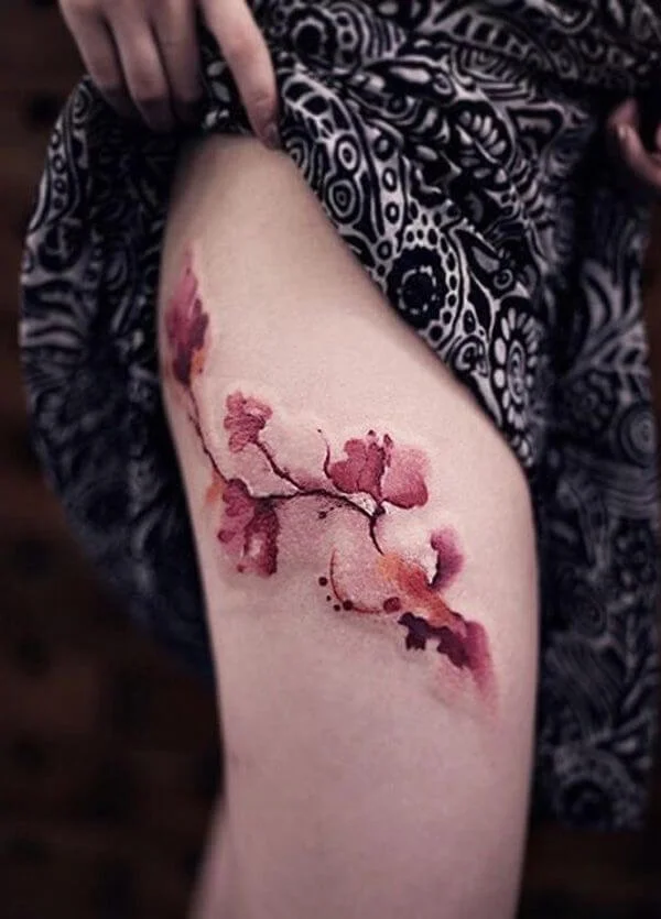 Cherry Blossom Watercolor Tattoo