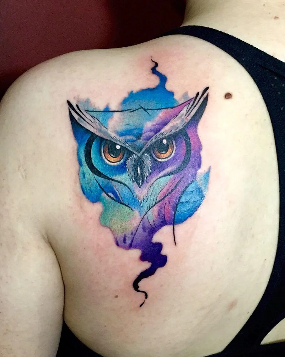 Owl Watercolor Tattoo