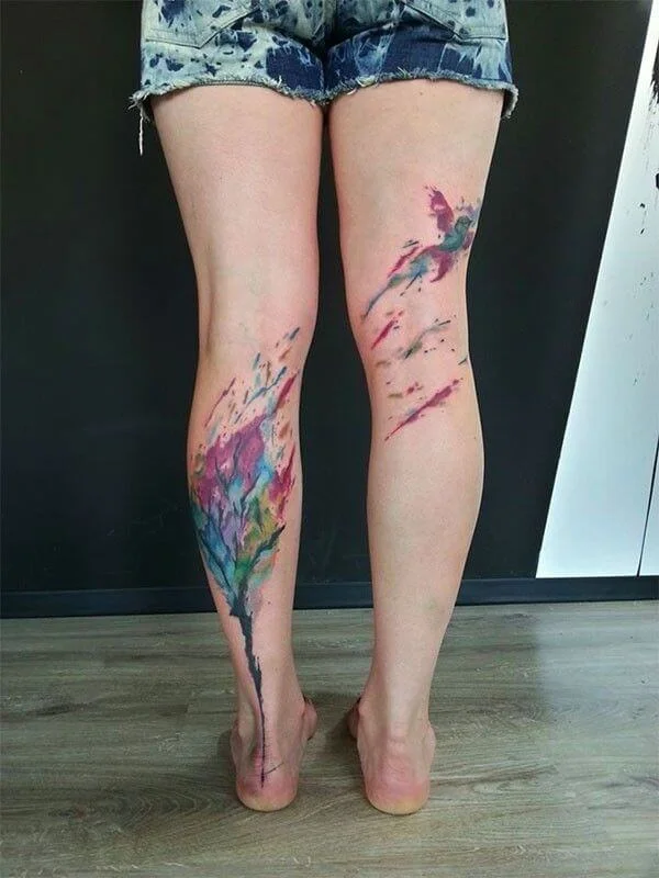 Watercolor Tattoo on Leg