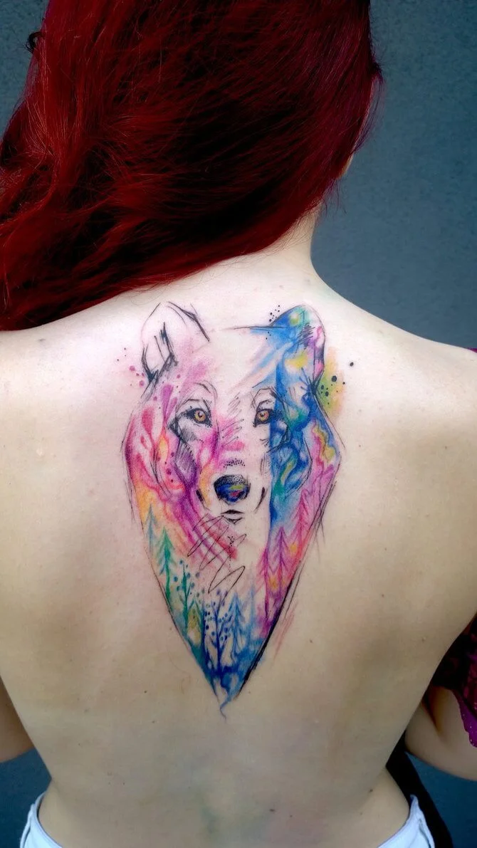 Watercolor Wolf Tattoo