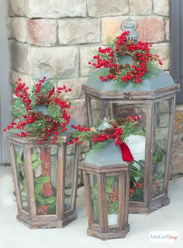 Christmas Porch Rustic Lanterns Decor