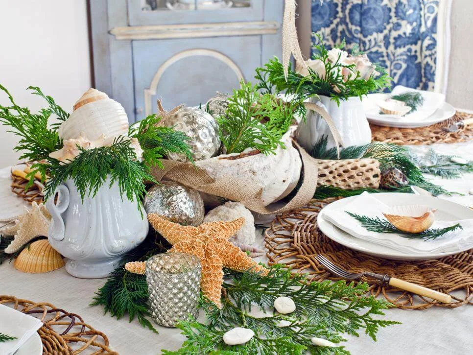 Coastal Christmas Rustic Table Setting