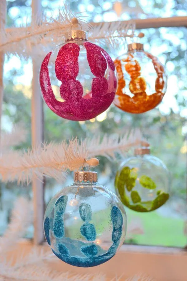 DIY Glittered Handprint Christmas Balls Decor