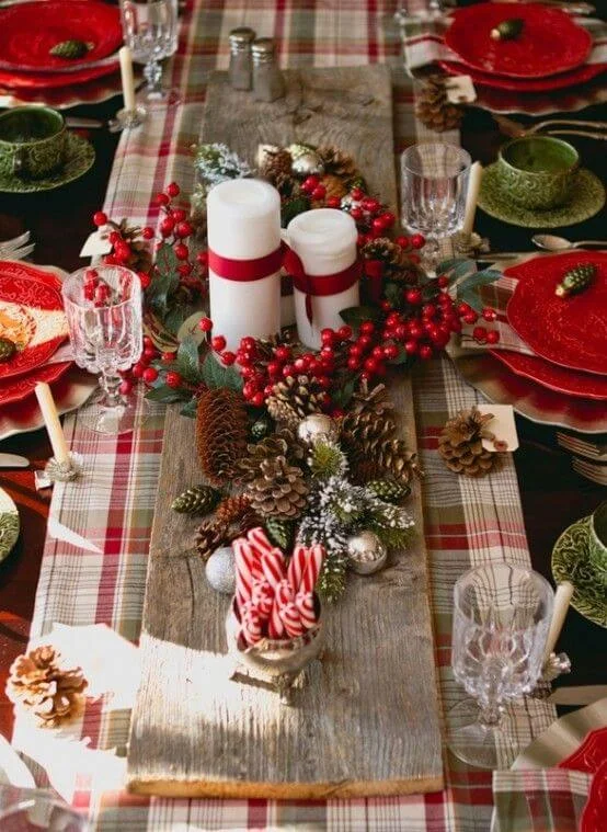 Farmhouse Style Plaid Dinner Decor
