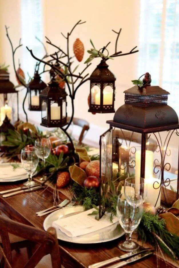 Lanterns Rustic Christmas Table Decor