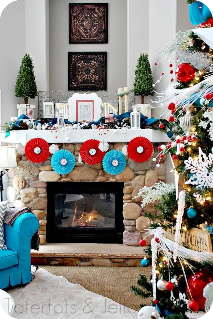 Paper Ornaments Modern Christmas Mantel