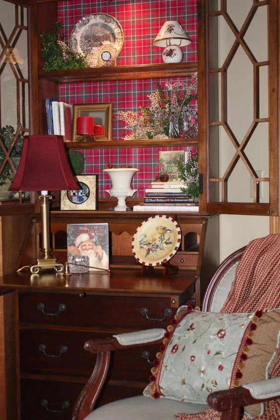 Plaid Cupboard Lining Christmas Decor