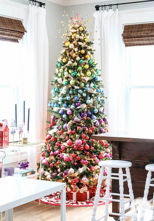 Rainbow Colors Christmas Balls Tree
