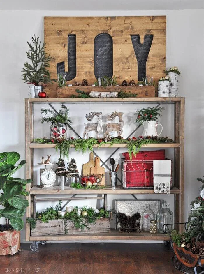 Rustic Christmas Kitchen Shelf Decor