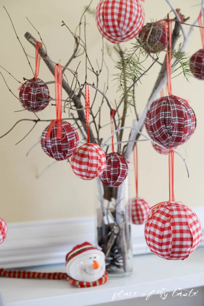 Table Christmas Tree Plaid Ornaments