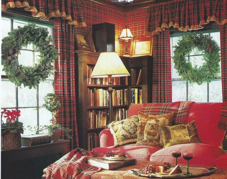 Window Christmas Plaid Decorations