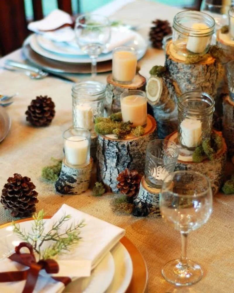 Wood Candles Rustic Christmas Table