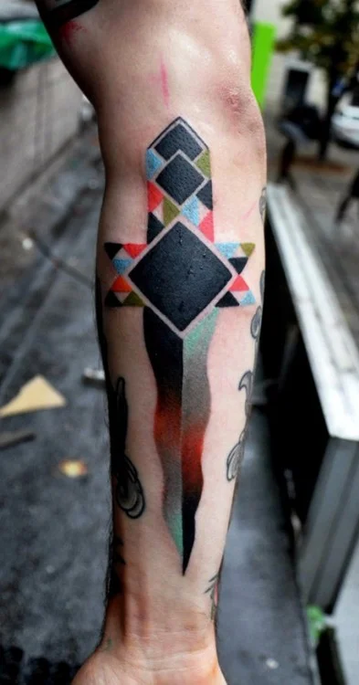 Geometric Cross Tattoo