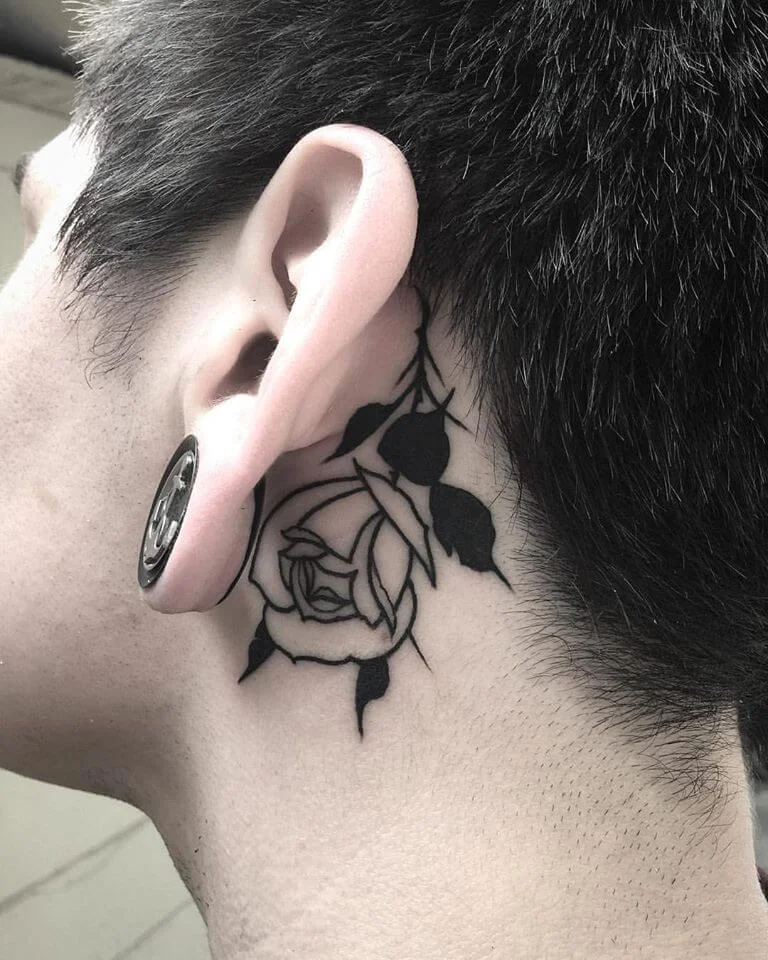 Behind Ear Rose Tattoo