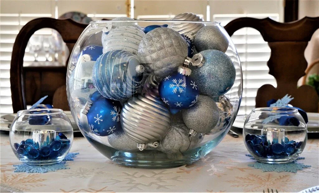 Blue Silver Ornaments Centerpiece
