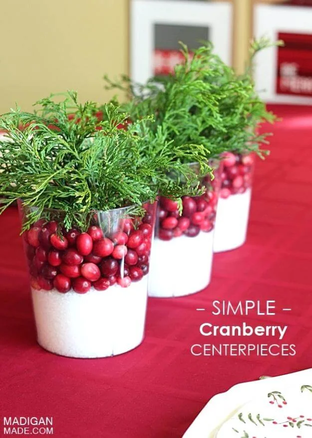 Cranberry Christmas Decor Centerpiece