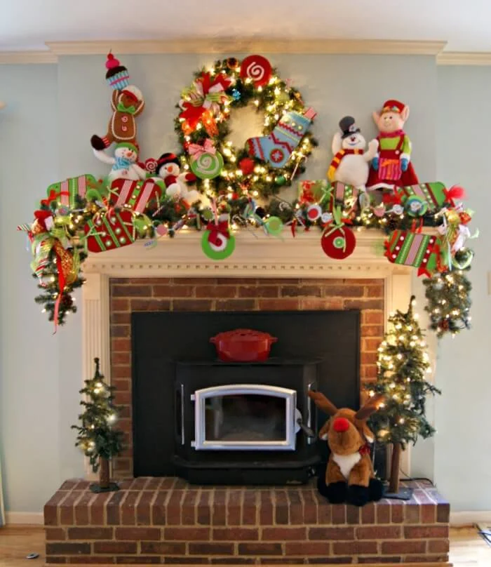 Fireplace Mantel Whimsical Christmas Decoration