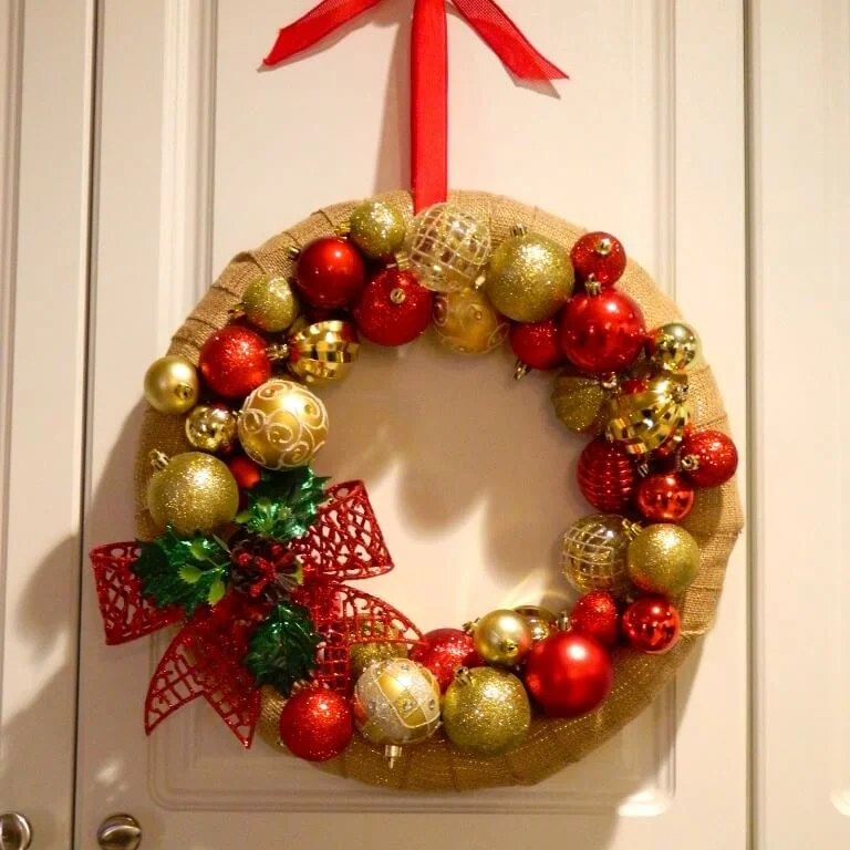 Front Door Red Gold Wreath