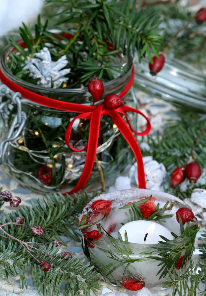 Frozen Cranberry And Fir Luminaries