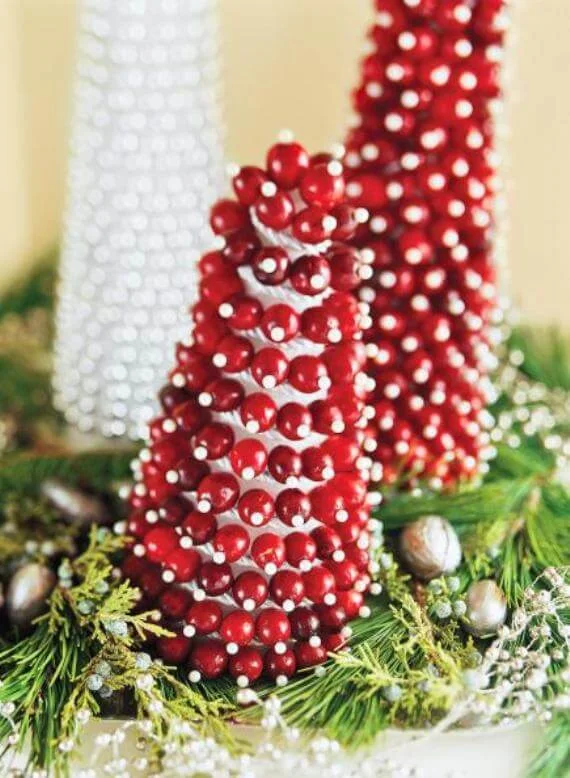 Mini Cranberry Christmas Trees Decor