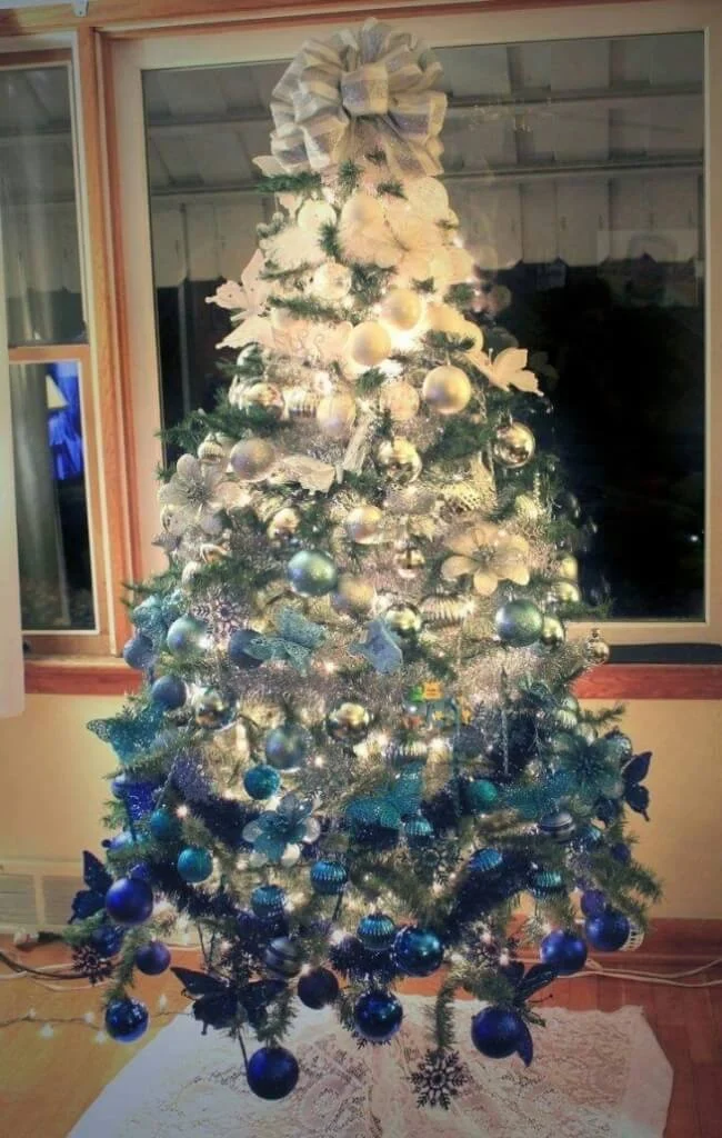 Ombre Tree Silver Blue Decoration