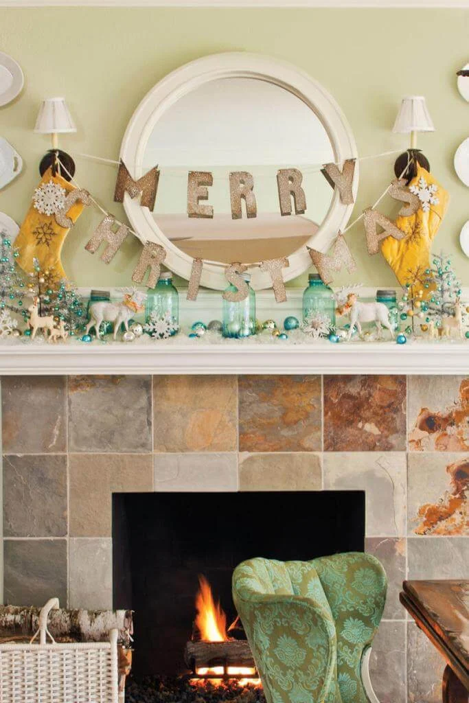 Vintage Christmas Fireplace Mantel Decoration