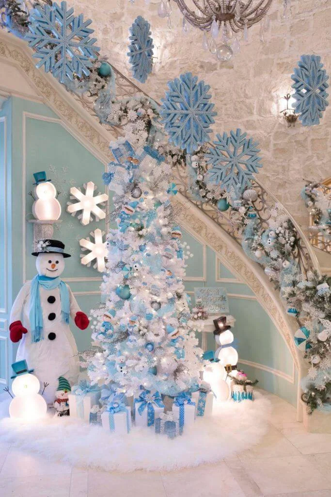 White Blue Silver Staircase Decor