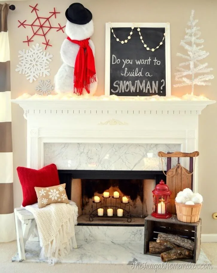 Winter Snowman Fireplace Mantel Decor