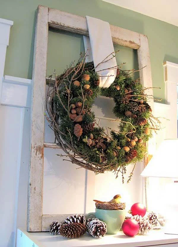 Wreath On The Mantel Rustic Decor