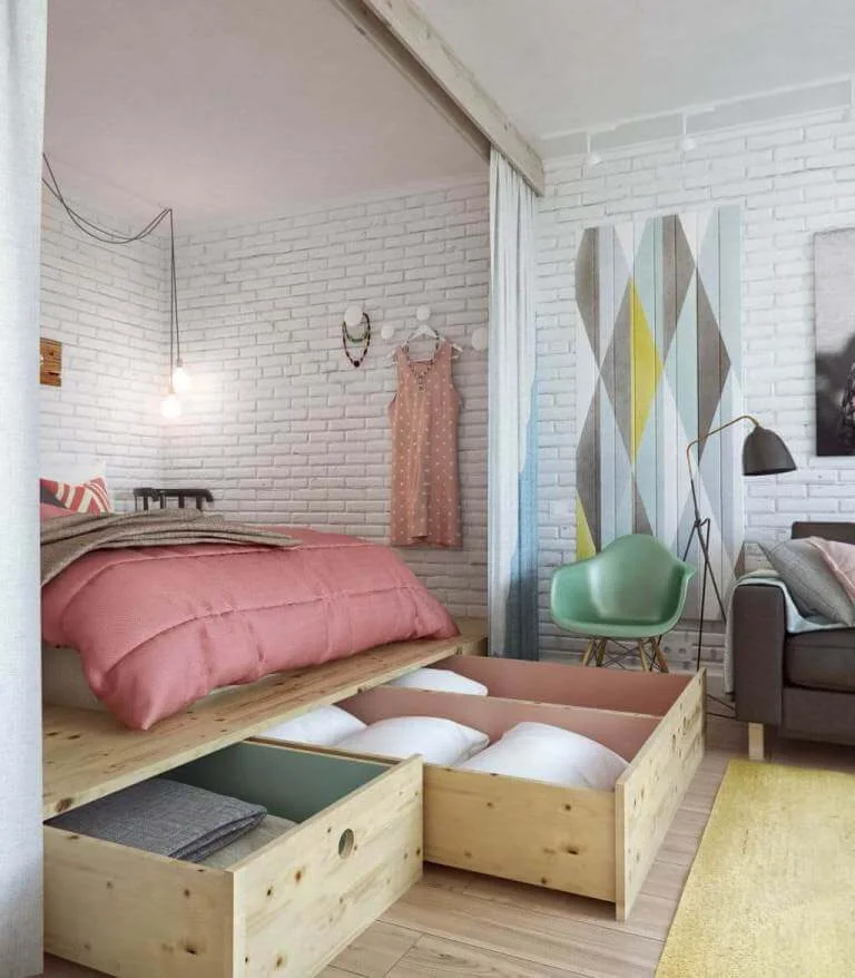 Lofted Bed Floor Storage Bedroom