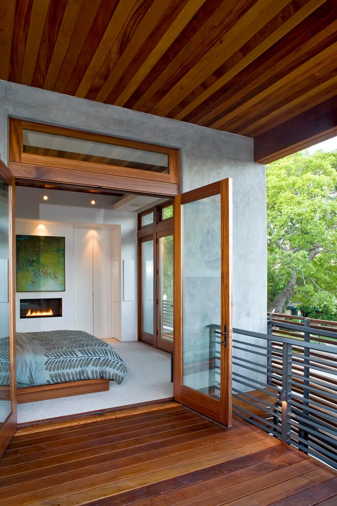 Modern Bedroom With Ribbon Fireplace