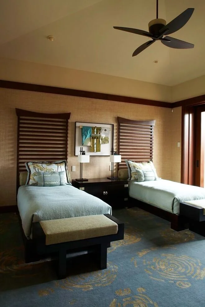 Cozy Twin Beds Asian Design